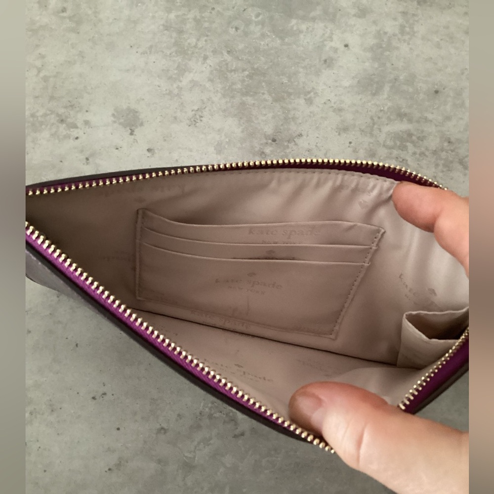 NWOT Kate Spade Medium size Lucy Metallic L-zip Wristlet Dark Raspberry - Picture 5 of 6
